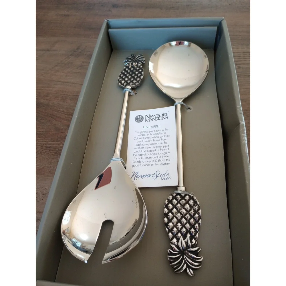 Newport Mansions RI Pewter Pineapple Serving Utensils for Salads/Buffet NIB